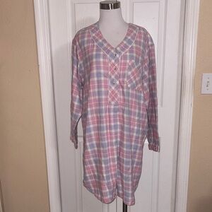 Erika Taylor Plaid Long Sleeve Nightgown Size Large Vintage